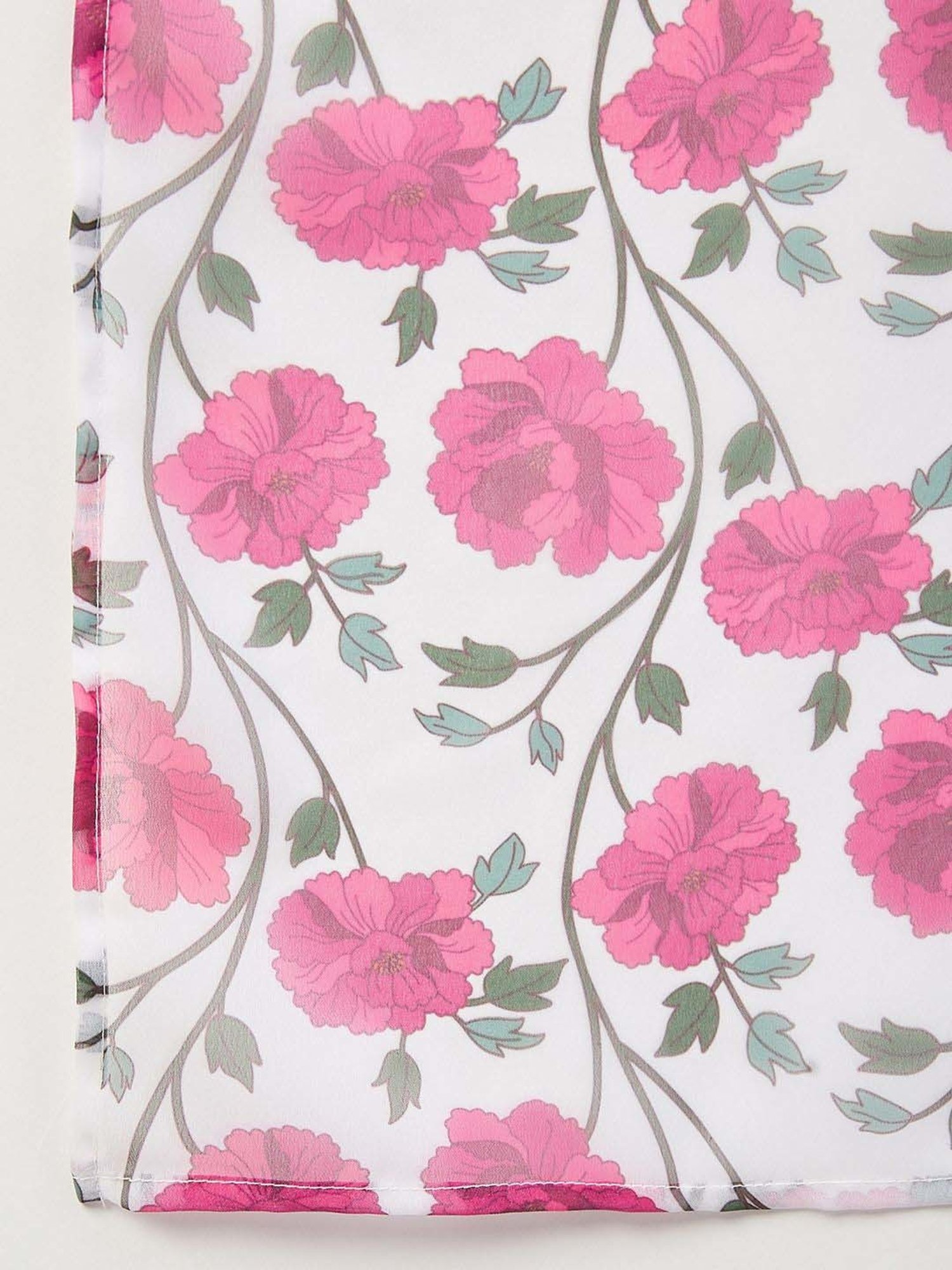 Inweave White & Pink Floral Print Dupatta