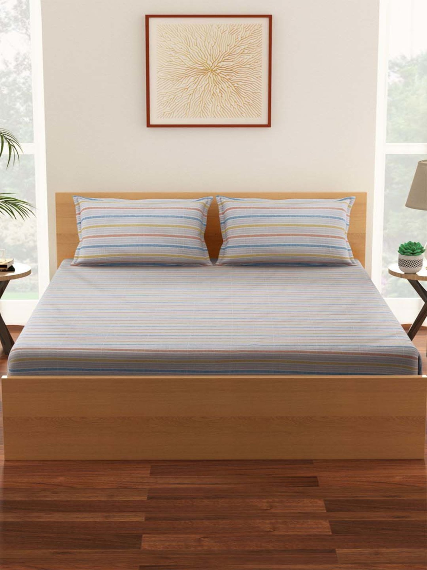 Living Scapes by Pantaloons Multicolor Blend Bedsheet With 2 Pillow Covers