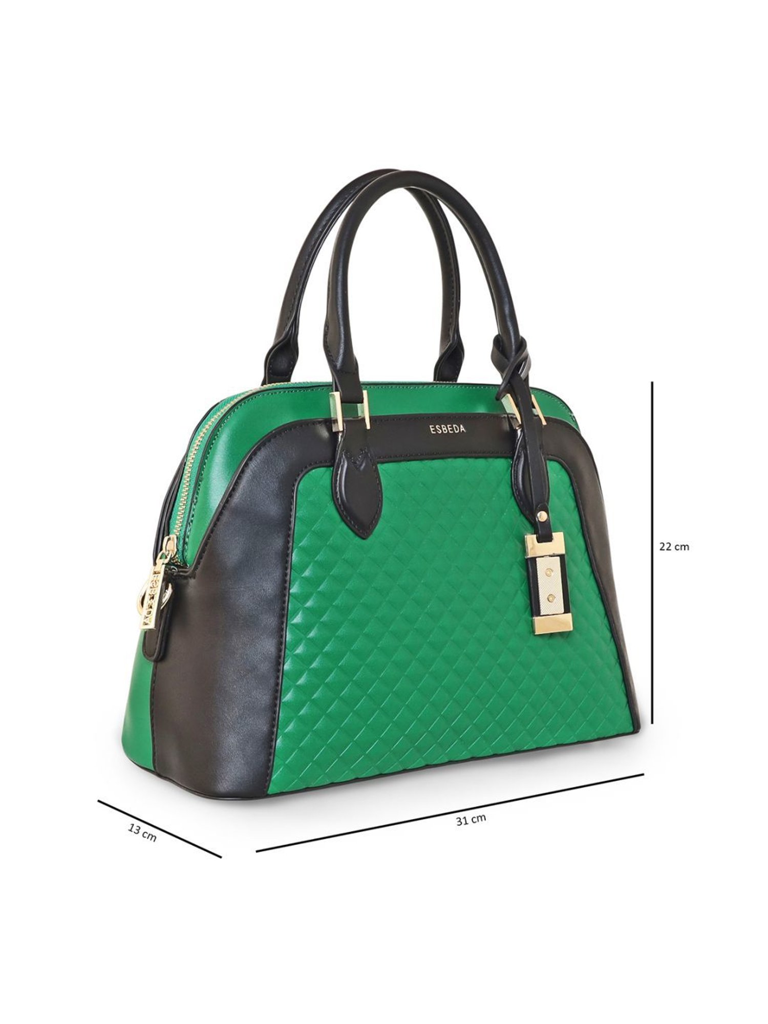 Esbeda Green & Black PU Quilted Handbag