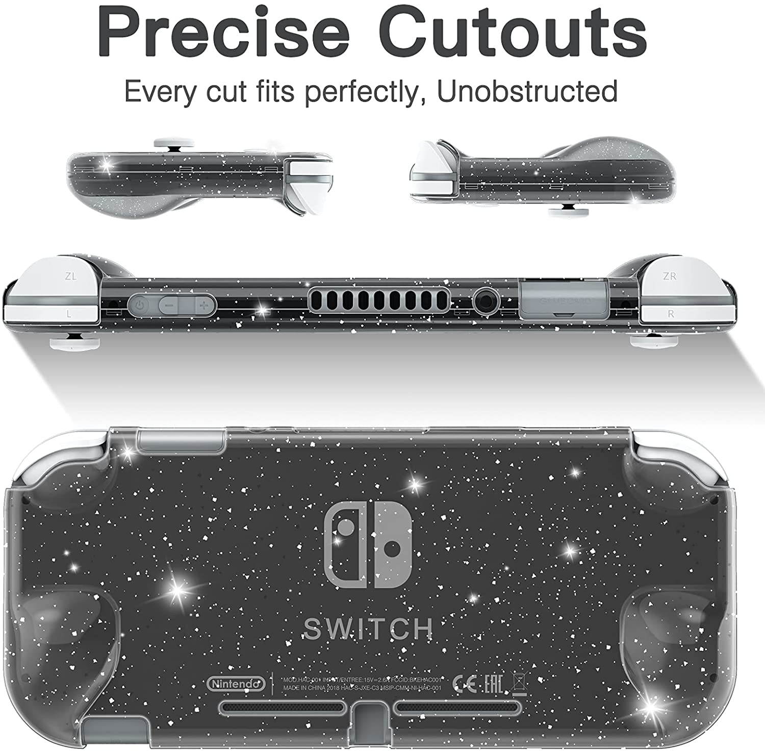HEYSTOP Case Compatible with Nintendo Switch Lite, with Tempered Glass Screen Protector and 4 Thumb Grip, Front and Back, All-Round Protective case (Black)
