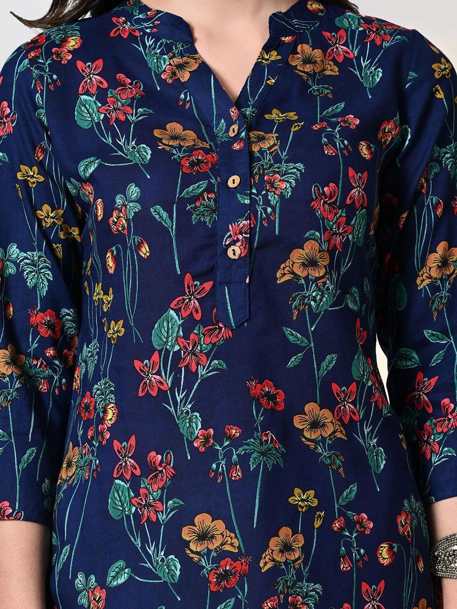 DECKEDUP Blue Floral Print Tunic