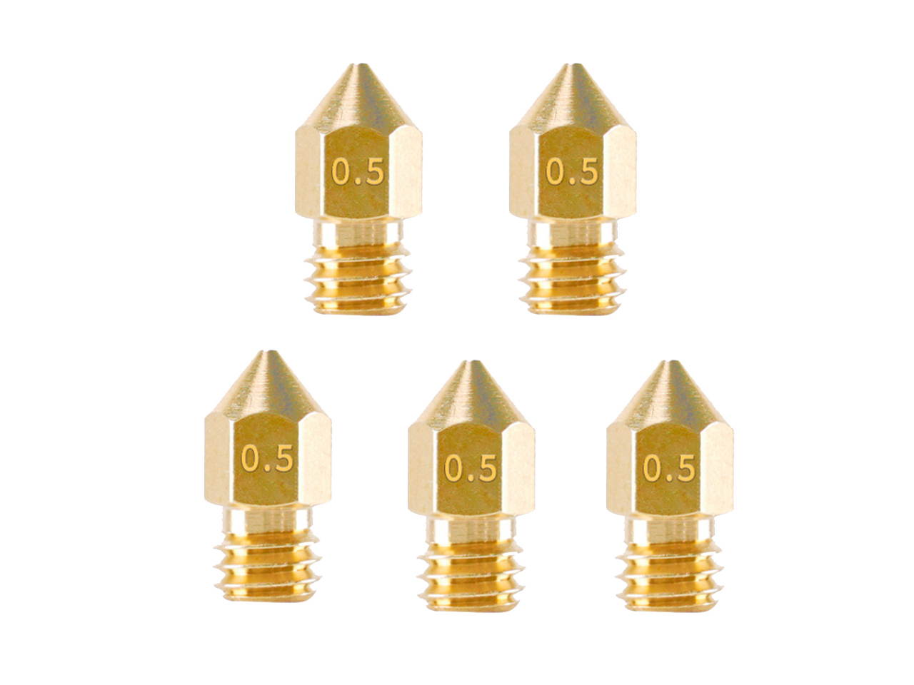 0.5mm Creality 3D Printer Nozzles Head M6 Thread Replacement for MK8 1.75mm Extruder Print, Brass 5pcs