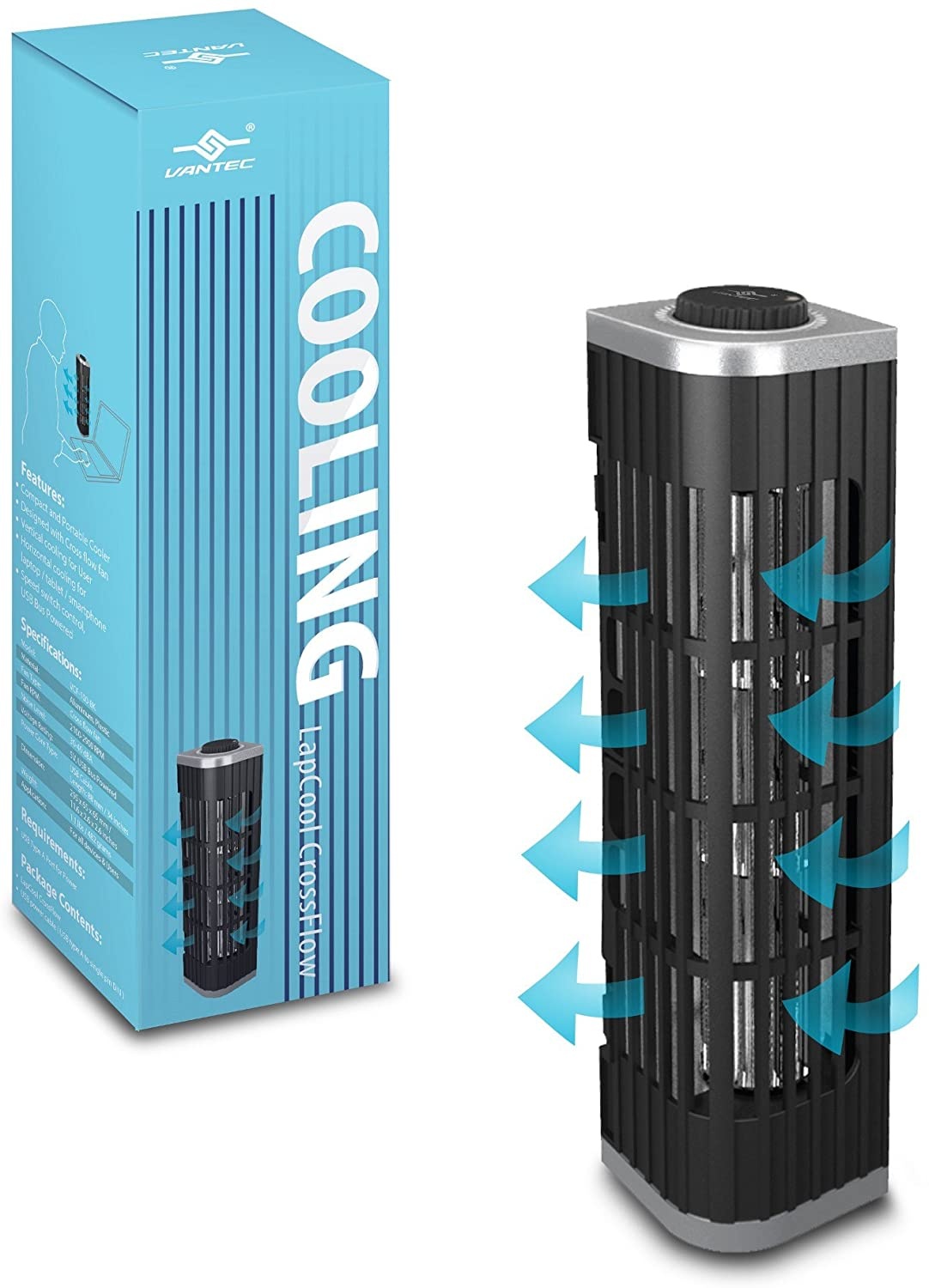 Vantec LapCool CrossFlow Fan for Laptop/Tablet/Smartphone/User with USB Bus Powered (VCF-100-BK)