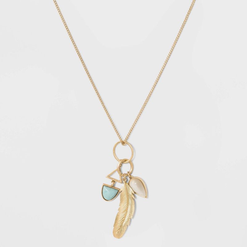 Semiprecious Stone and Icon Cluster Pendant Necklace - Universal Thread™ Gold