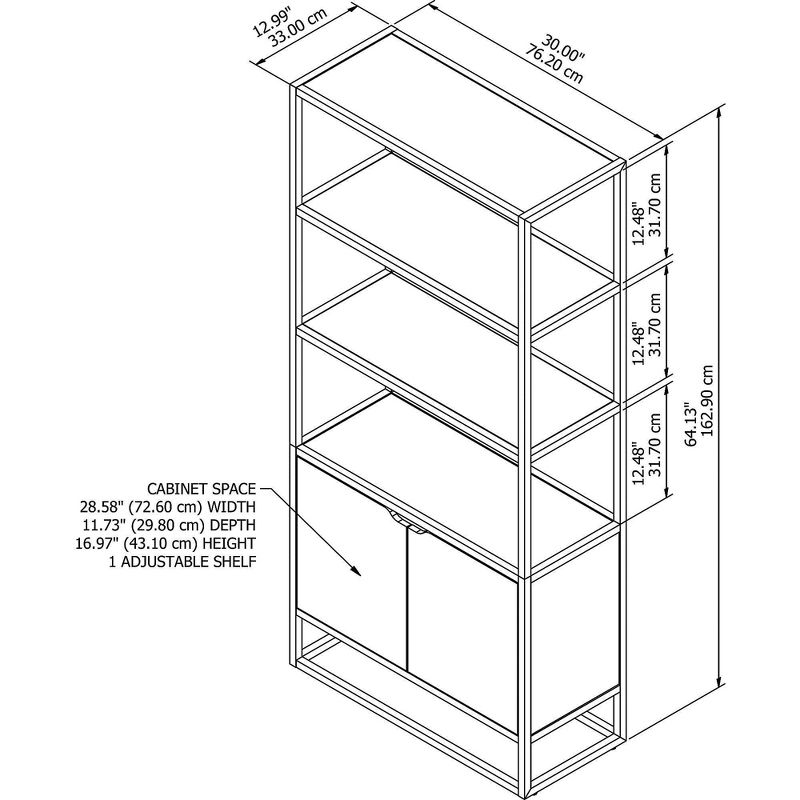 64.13" 5 Shelf Anthropology Bookshelf with Doors Rustic Brown - Bush Furniture