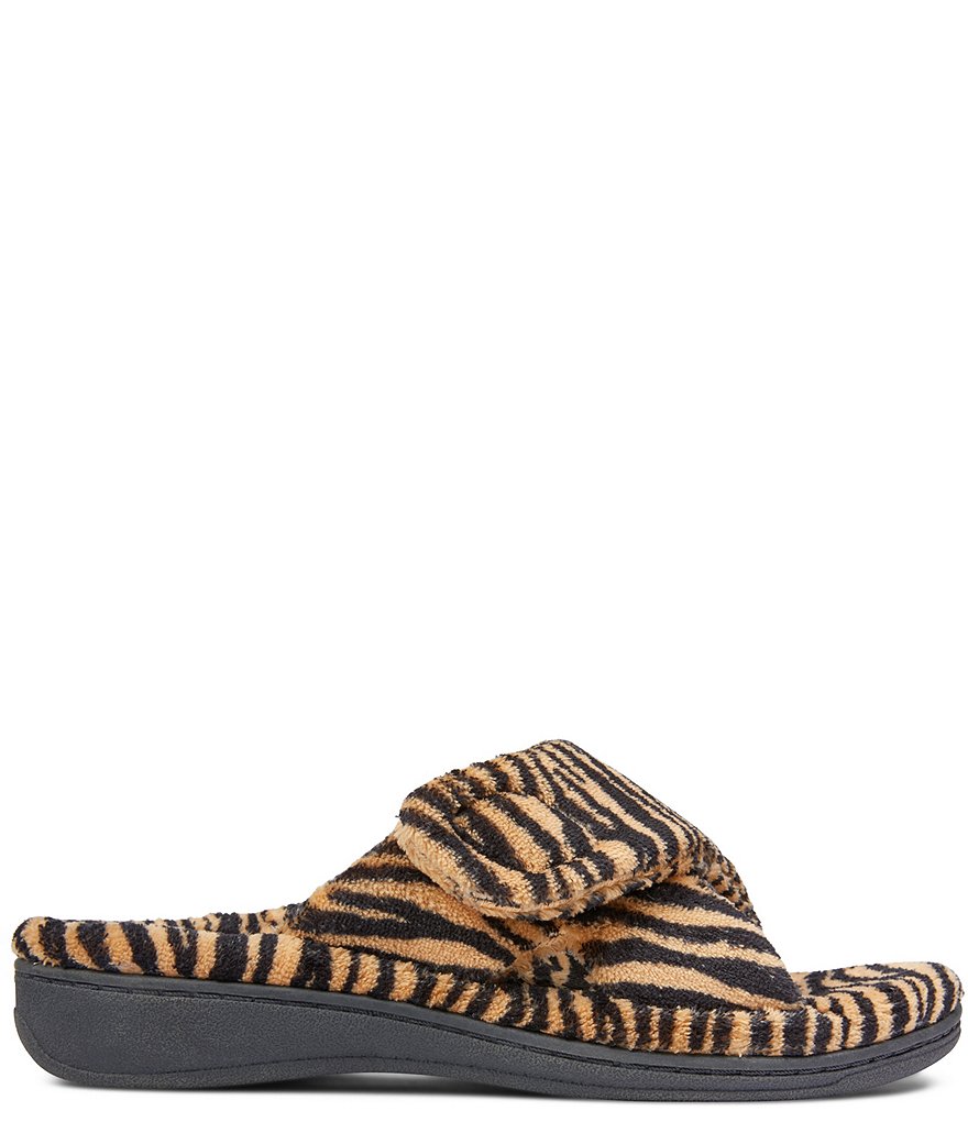 Vionic Relax Tiger Faux Fur Animal Print Criss-Cross Slippers