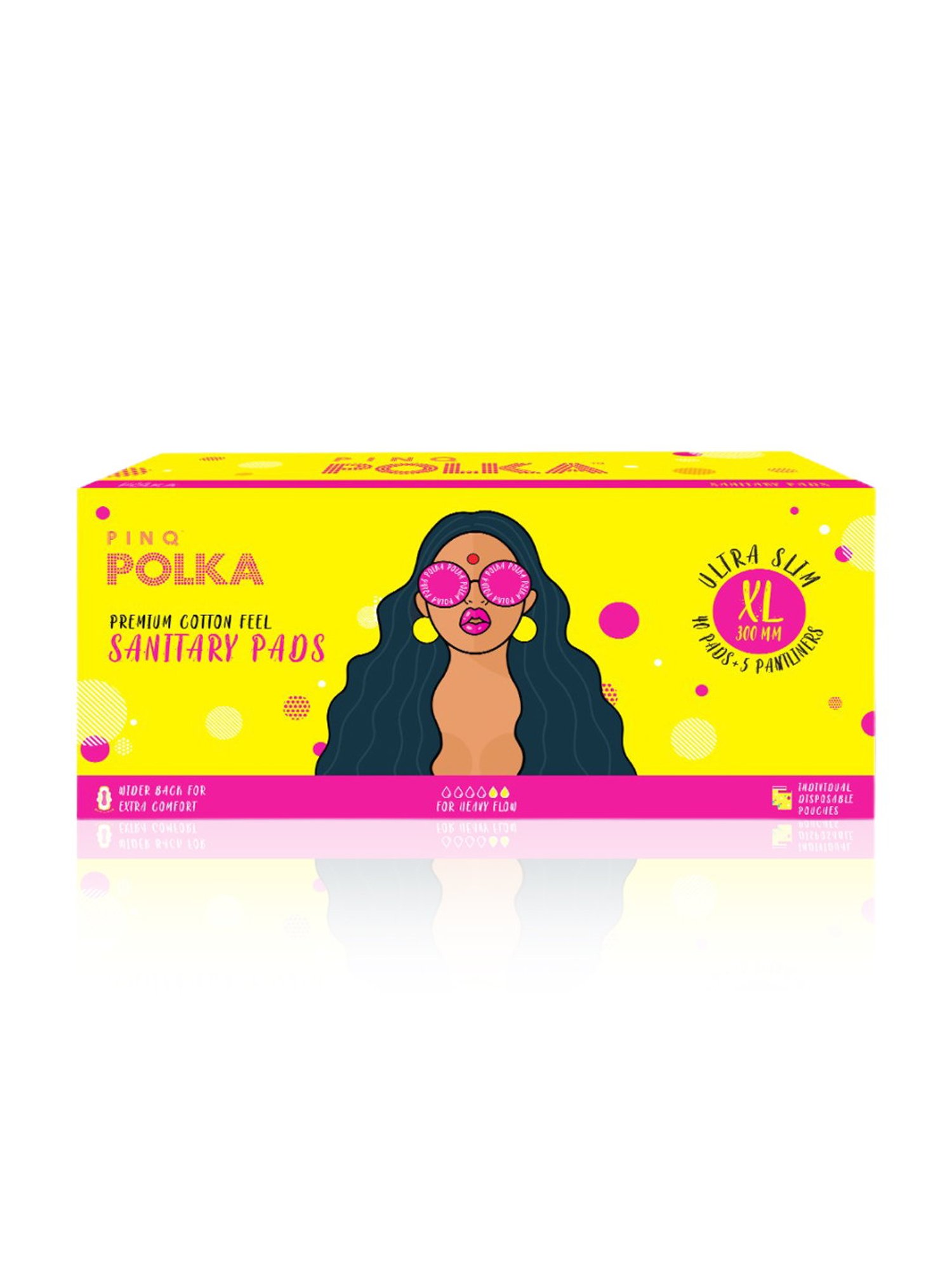 PINQ Polka Premium Cotton Feel Sanitary Pads XL - 40 Pads + 5 Pantliners
