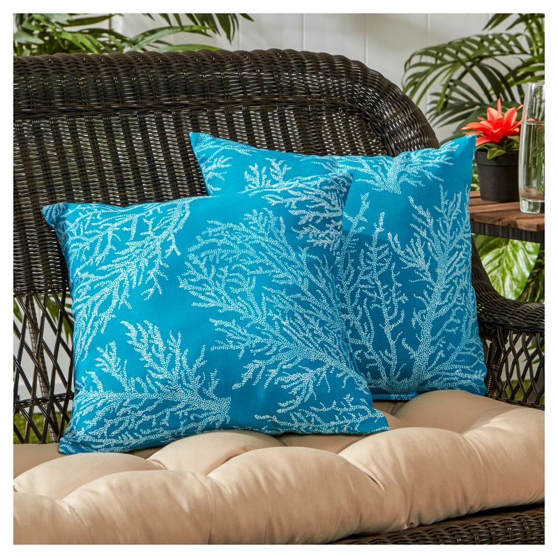 Set of 2 Sea Coral Outdoor Square Throw Pillows - Kensington Garden