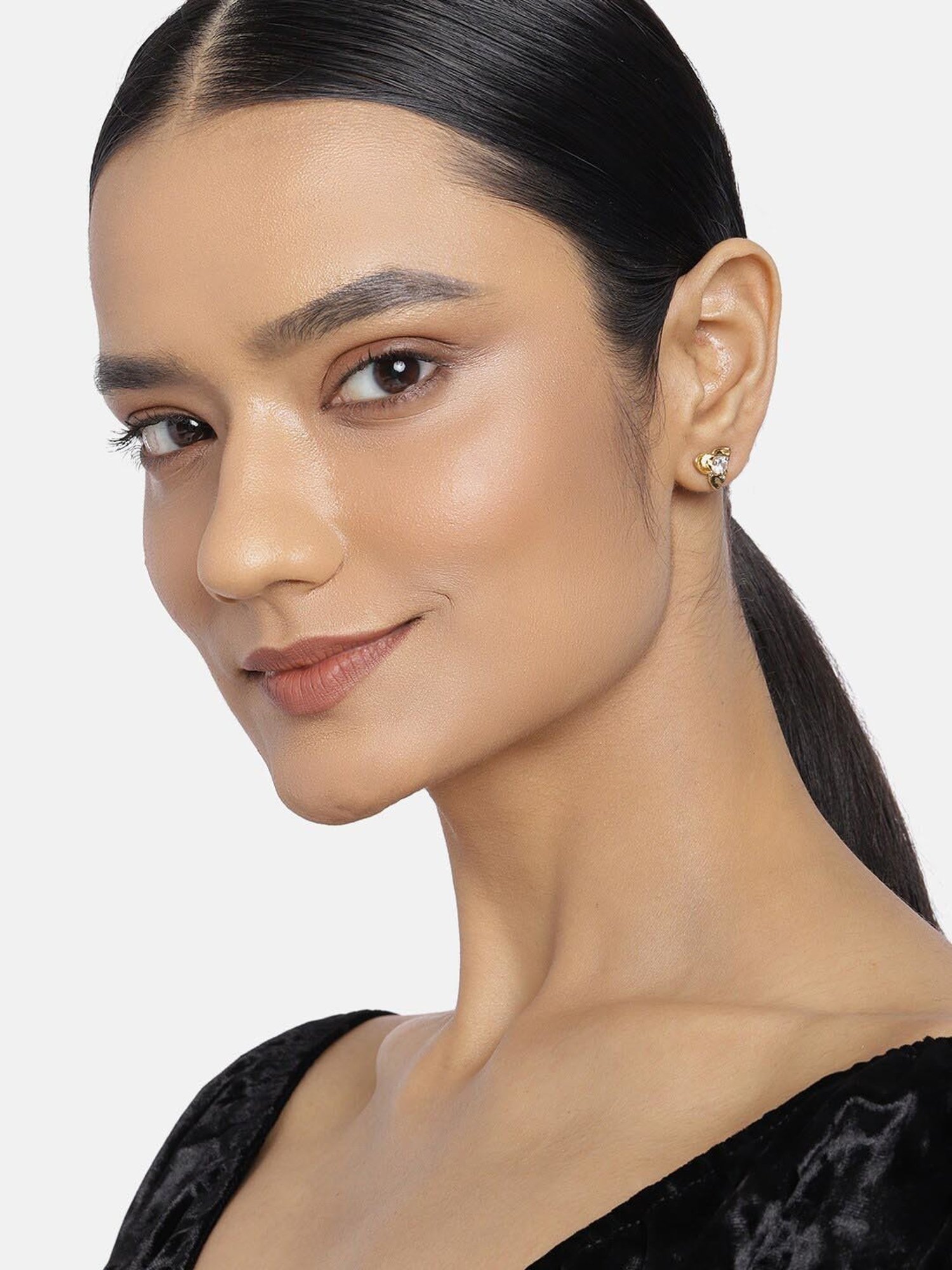 Estele Gold-Plated CZ Floral Stud Earrings for Women