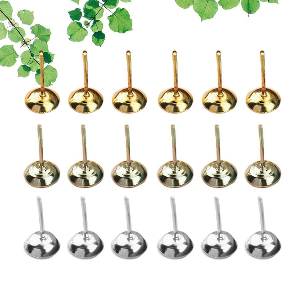 900pcs Ear Stud Trays Flat Bottom Arc Earrings Bezel DIY Earring Ear Stud Earrings Accessories for Woman Lady Female (5mm 300pcs White + 300pcs Silver + 300pcs Gold)