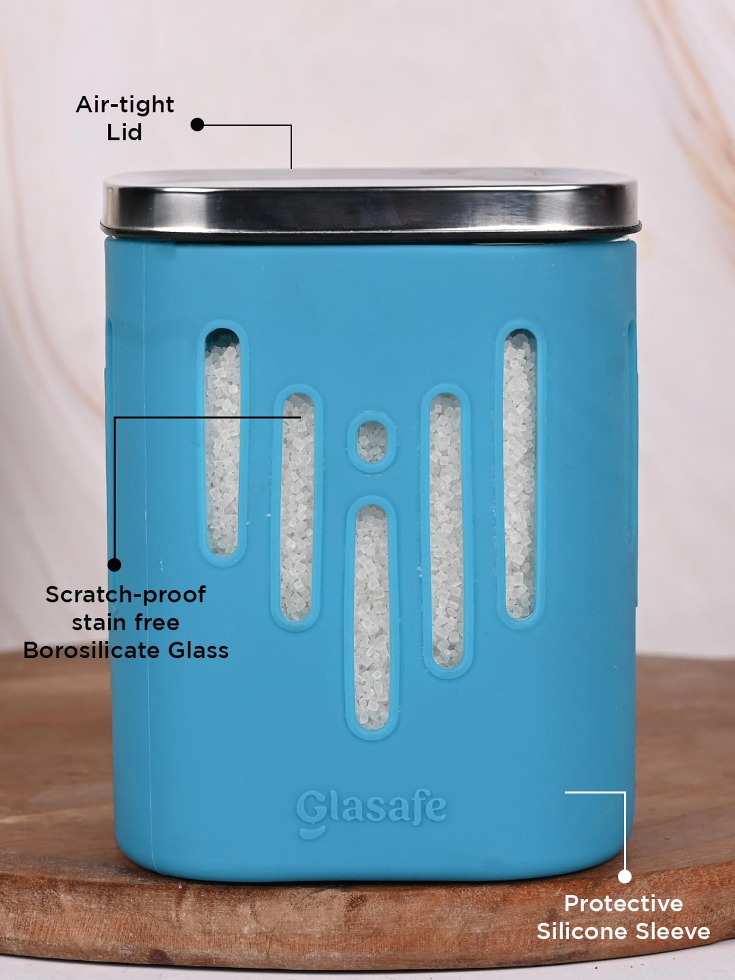 Glasafe 'O' Grip Tranquil Teal Borosilicate Containers - Set of 2 (900ml)