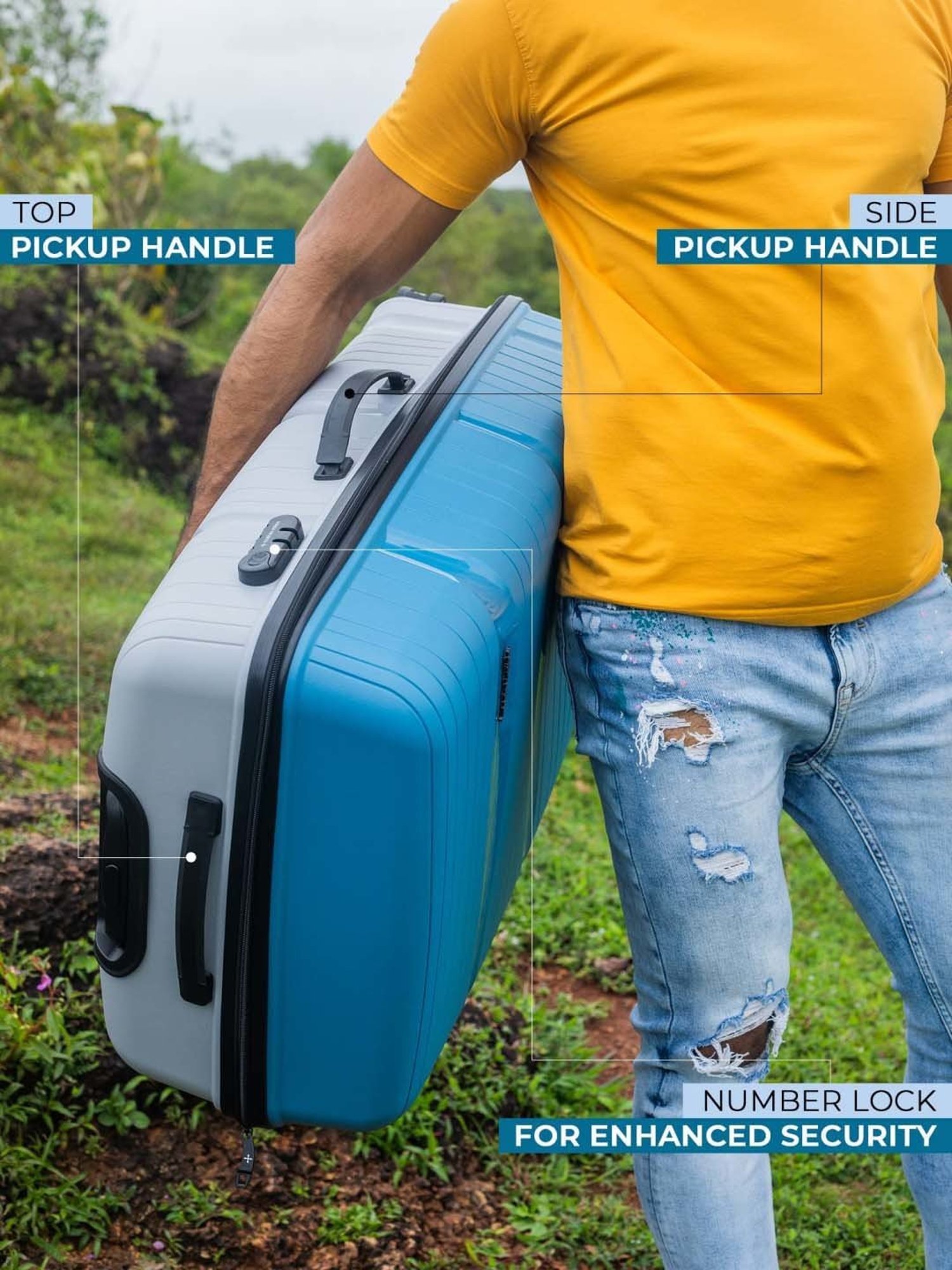 Nasher Miles Nicobar Hard-Sided Polypropylene Set of 3 Blue and Grey Trolley Bags (55, 65 & 75 cm)