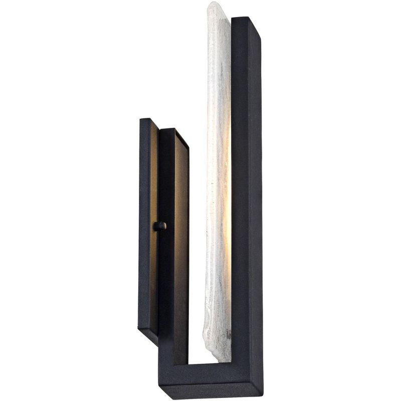 Possini Euro Design Modern Wall Light Sconce LED Black Hardwired 11 3/4" High Fixture Piastra Glass for Bedroom Bathroom Hallway