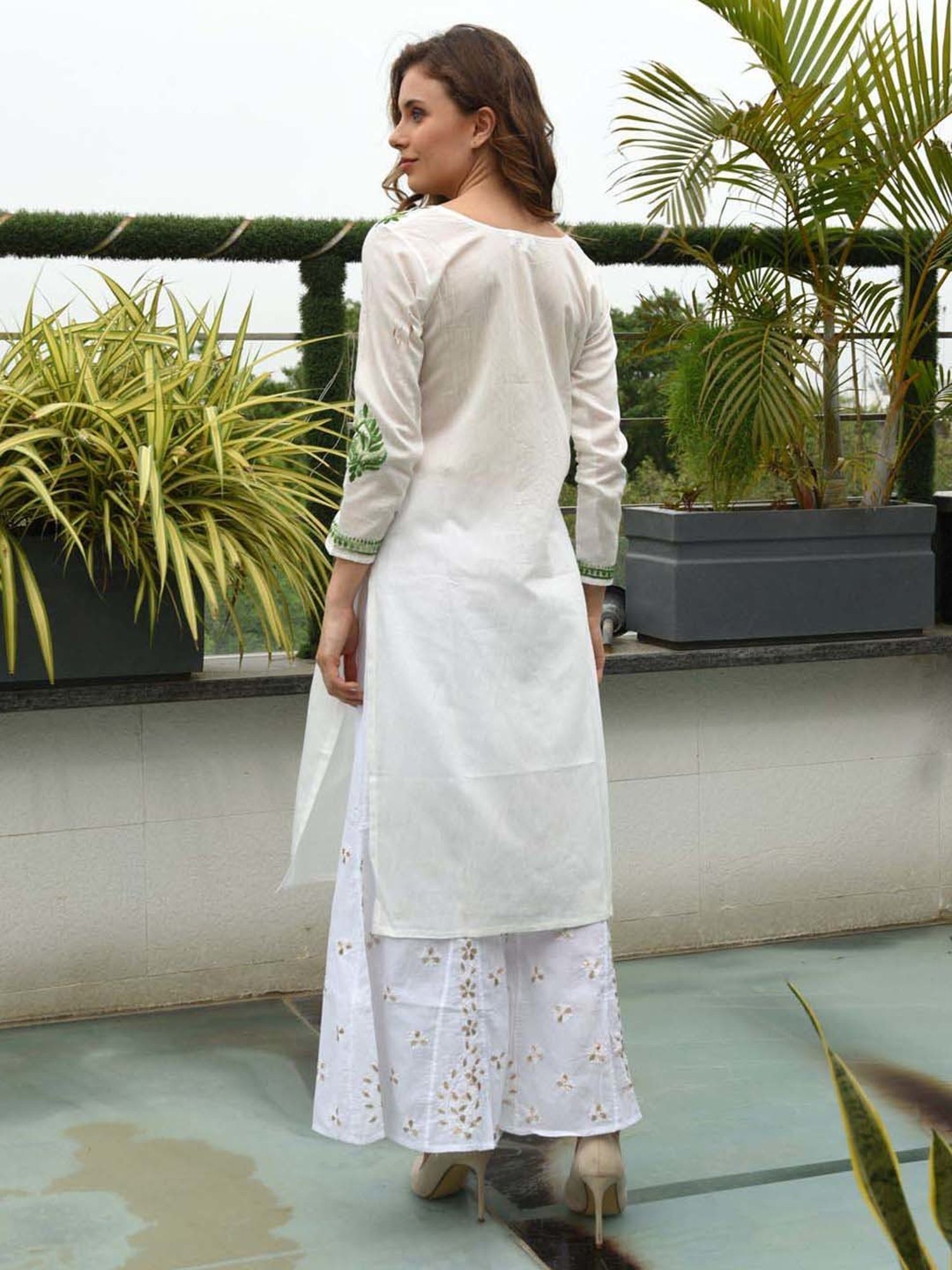 SHADES White Chanderi Chikankari Straight Kurta