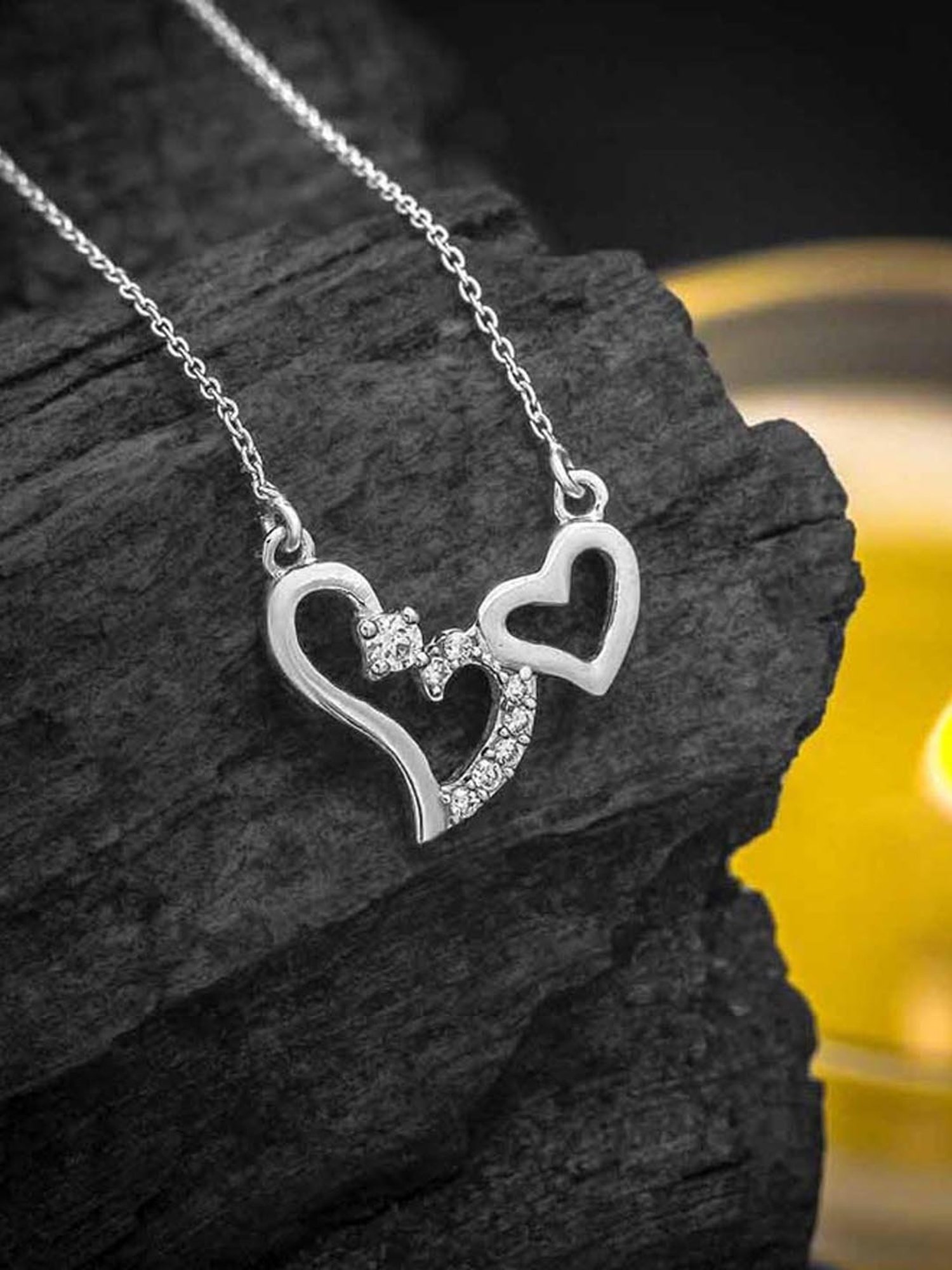 Anayra 92.5 Sterling Silver Heart Pendant with Chain for Women