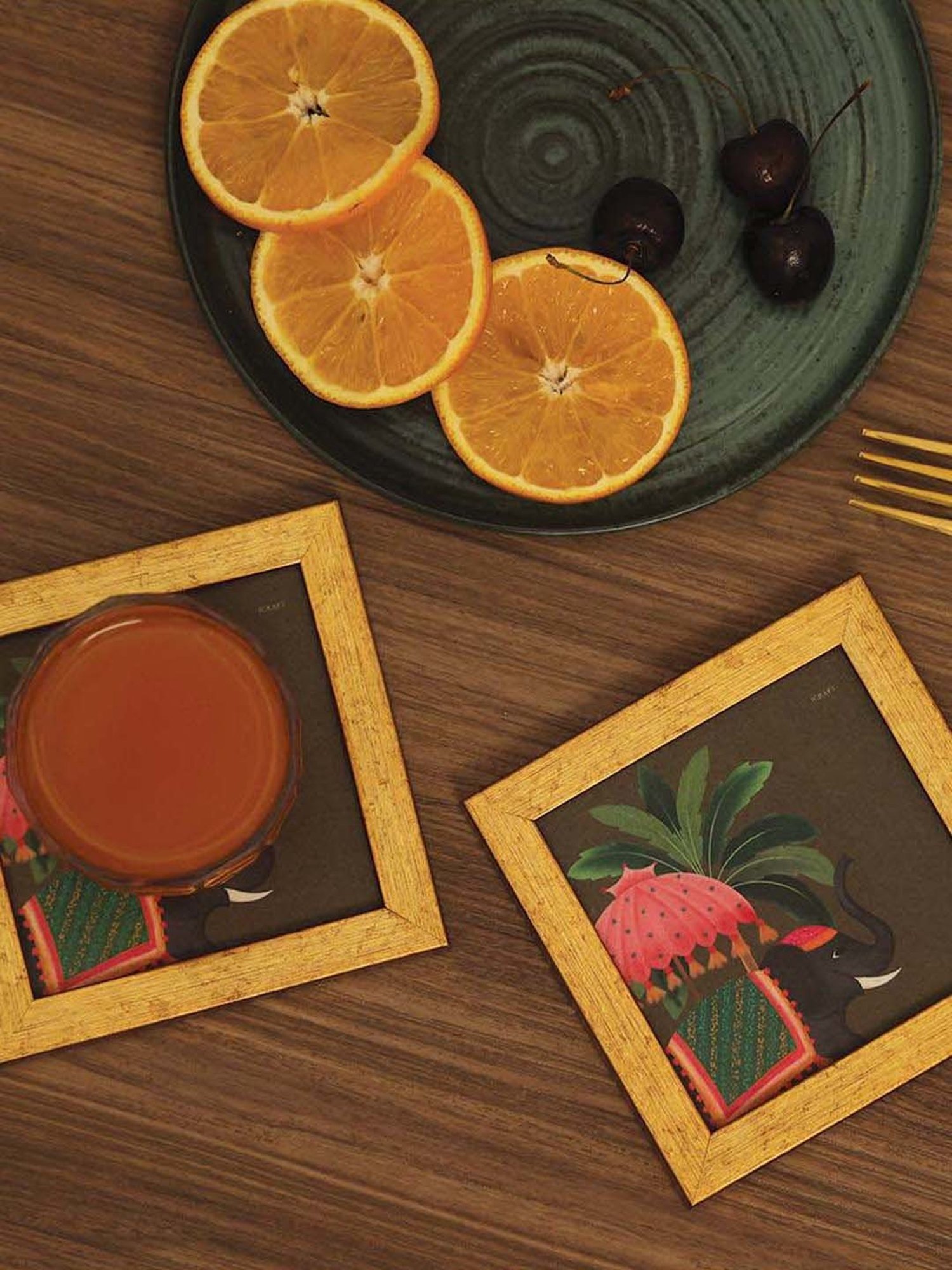 ICRAFT Multicolor Mdf Gajraj Series Framed Coasters - Set of 2