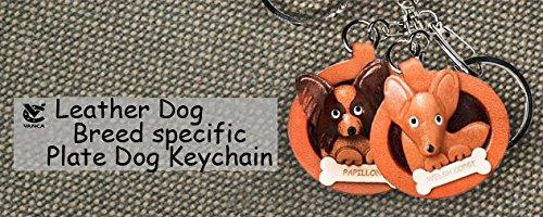 Shetland Sheepdog Leather Plate Dog Keychain VANCA CRAFT-Collectible keyring Made in Japan