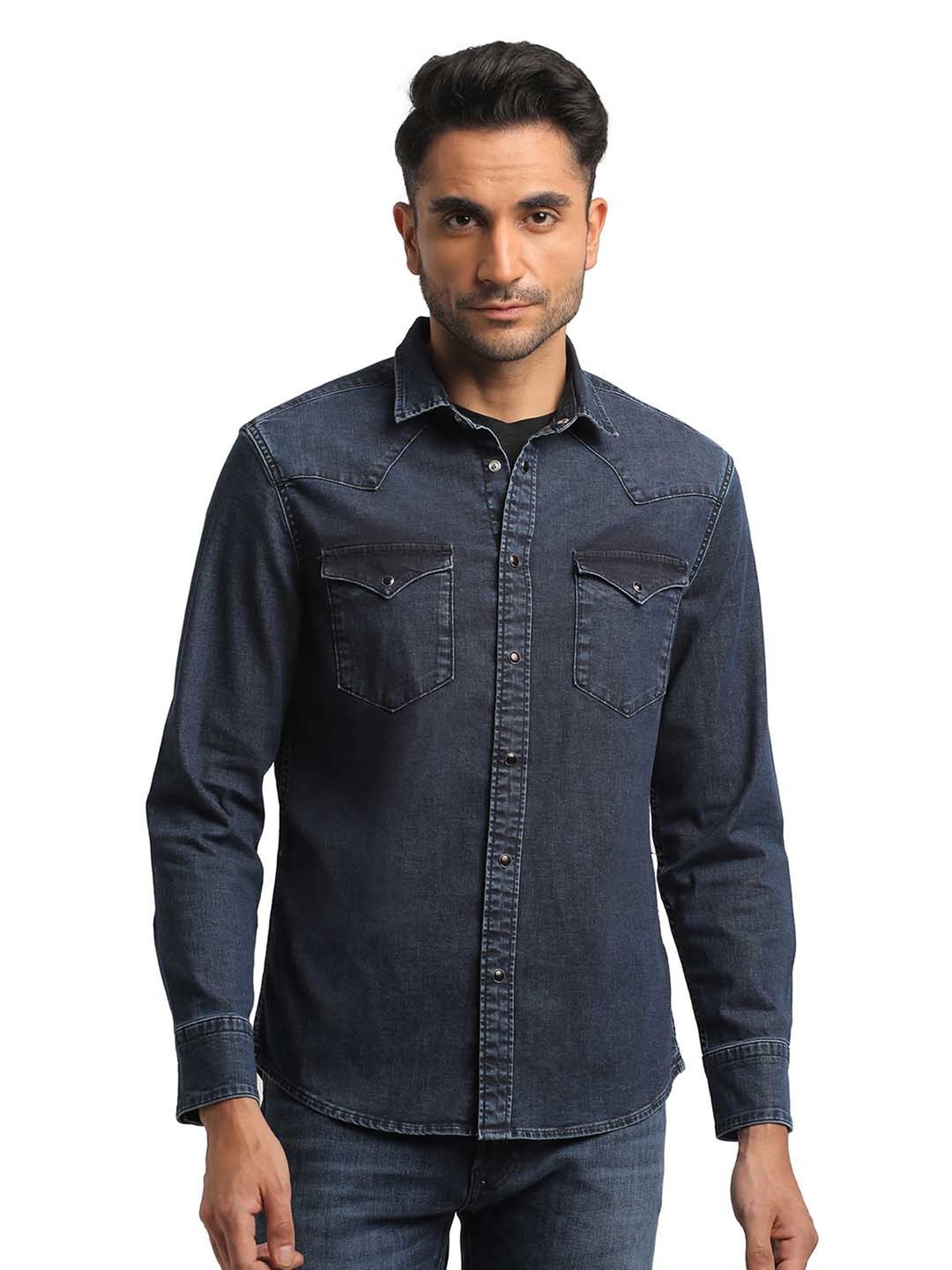 EVERBLUE Dark Blue Regular Fit Shirt
