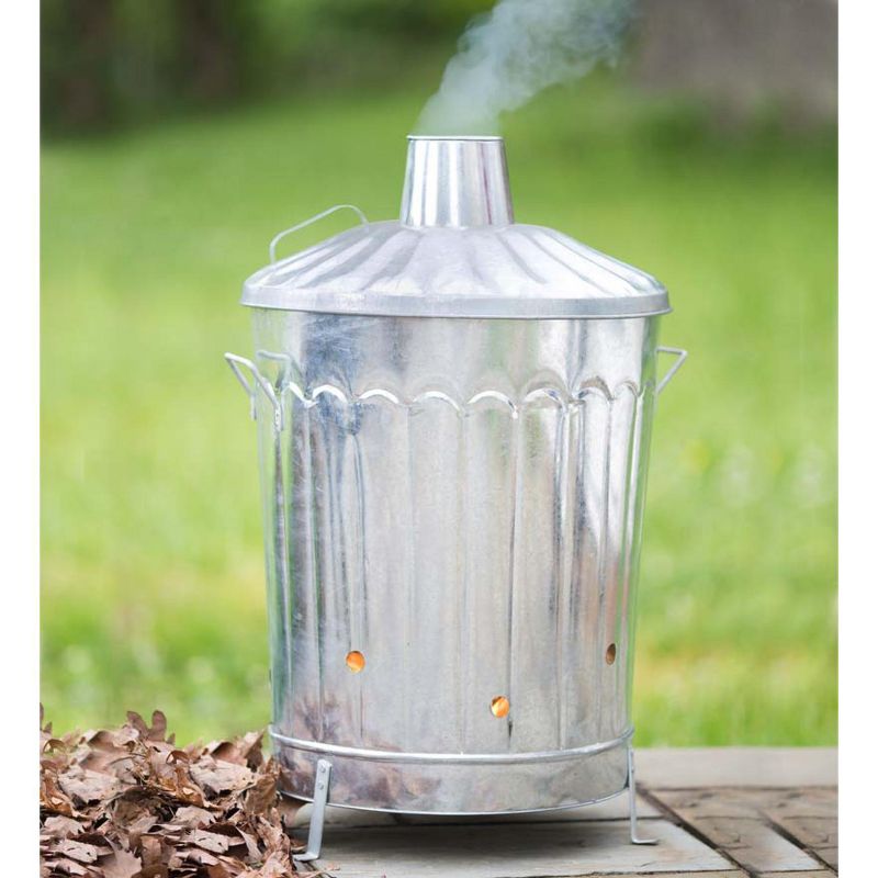 Plow & Hearth - Galvanized Metal Garden Incinerator Can - Made from Durable 28-Gauge Metal