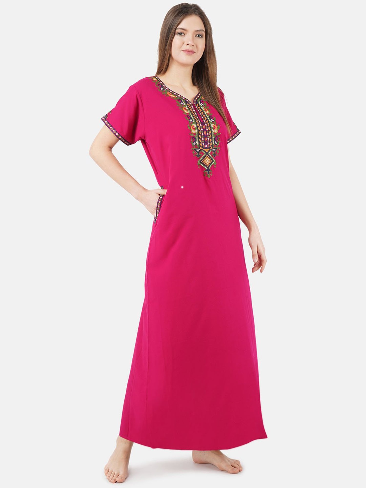 KOI SLEEPWEAR Dark Pink Embroidered Nighty