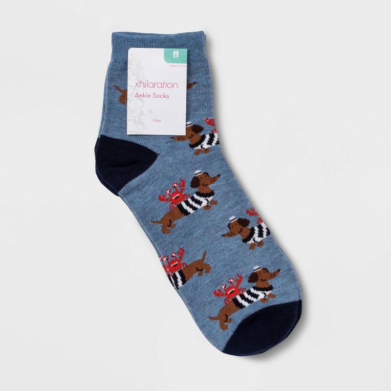 Women's Nautical Dachshund Ankle Socks - Xhilaration™ Denim Heather 4-10