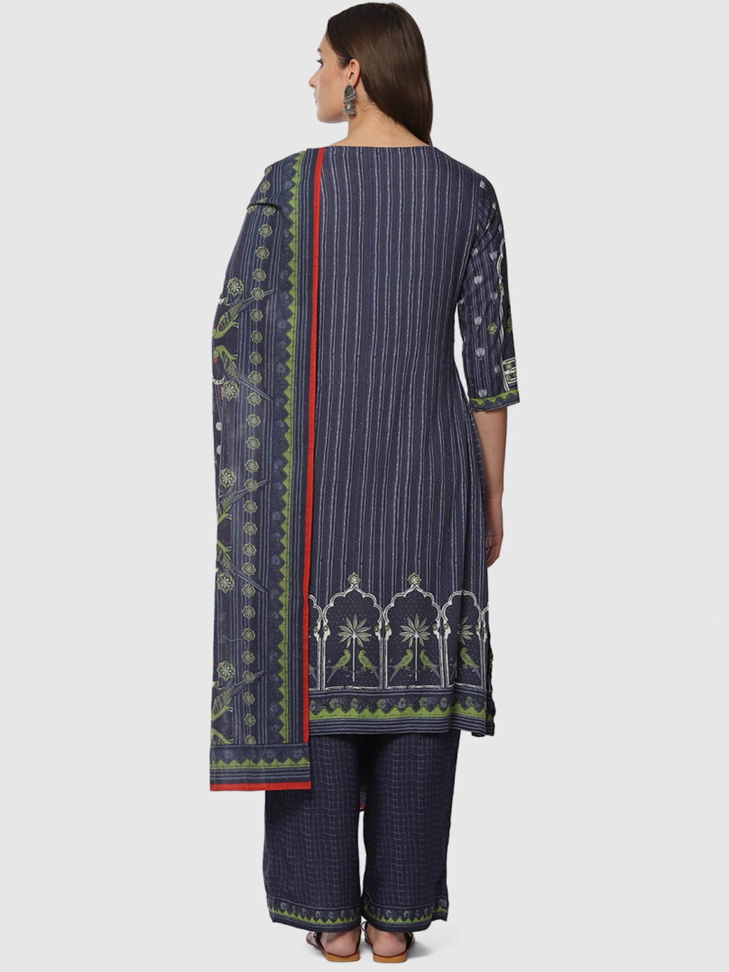 Biba Blue Printed Kurta Palazzo Set With Dupatta