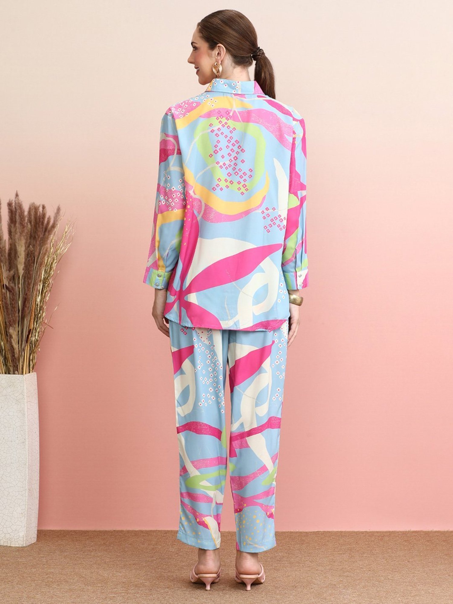 Indo Era Blue Printed Shirt Pant Set