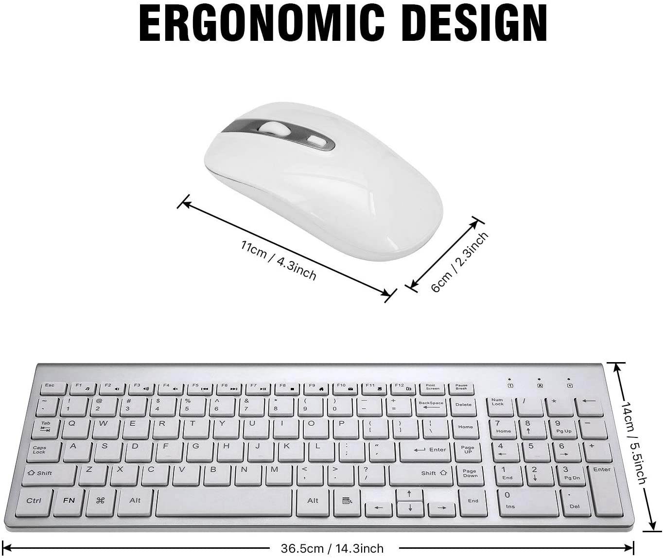 Wireless Keyboard Mouse Combo, Cimetech Compact Full Size Wireless Keyboard and Mouse Set 2.4G Ultra-Thin Sleek Design for Windows, Computer, Desktop, PC, Notebook, Laptop &ndash; Silver