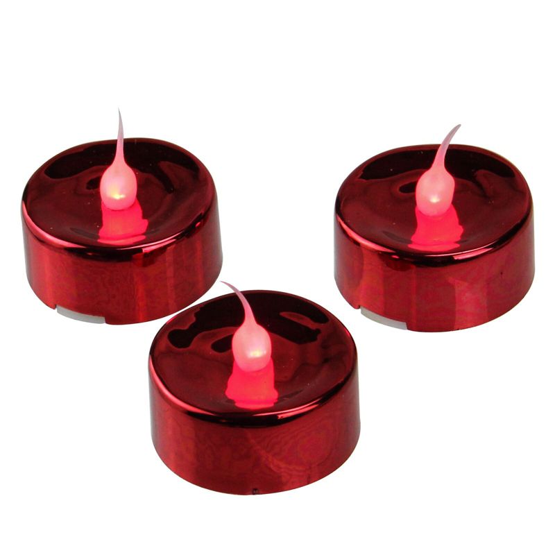 Darice Set of 3 LED Prelit Battery Operated Flicker Flame Tea Light Candles - Red