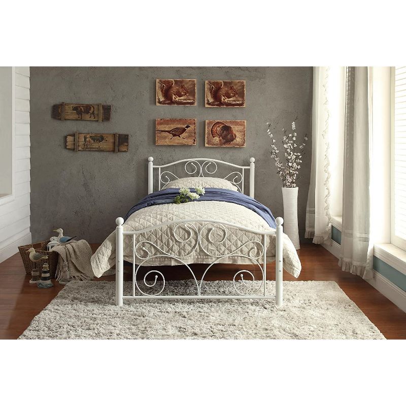 Homelegance Twin Size Pallina Metal Platform Bed Frame and Storage Space Below with Headboard and Footboard, White