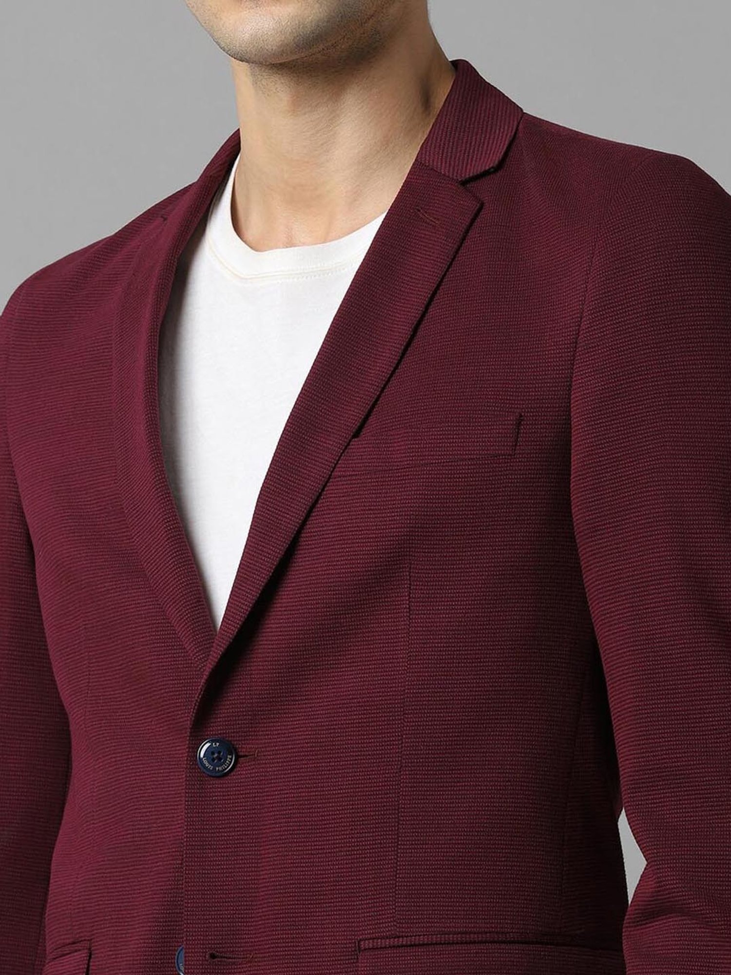 Louis Philippe Sport Maroon Cotton Slim Fit Blazer