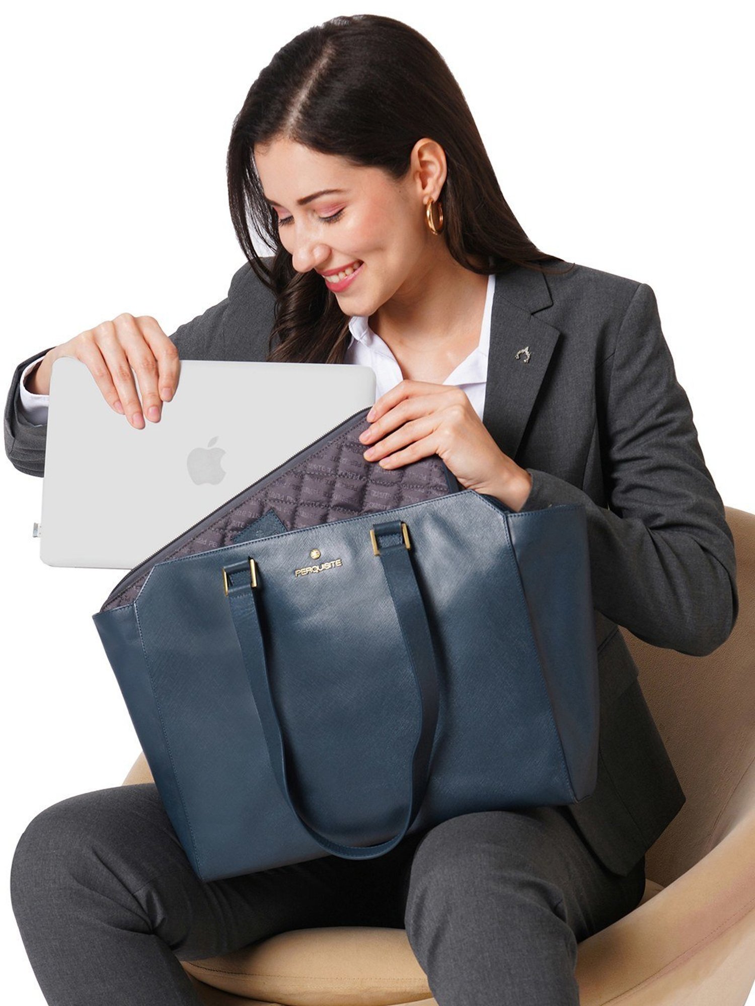 PERQUISITE THE SHERYL Blue Solid Medium Tote Handbag