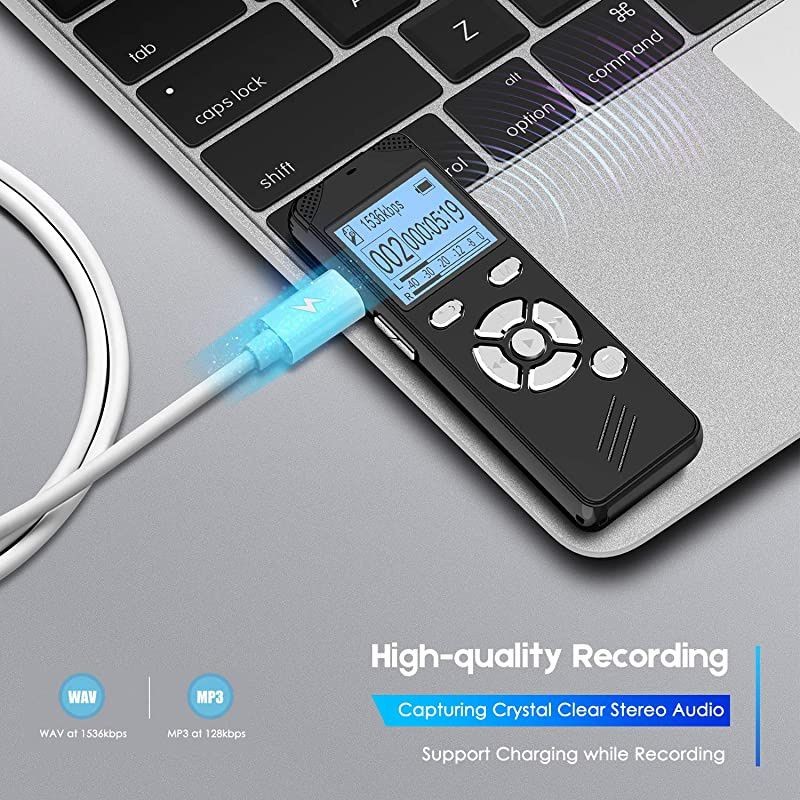 Voice Activated Recorder with Playback - Upgraded Small Digital Voice Recorder for Lectures Meetings USB Rechargeable, Password ()