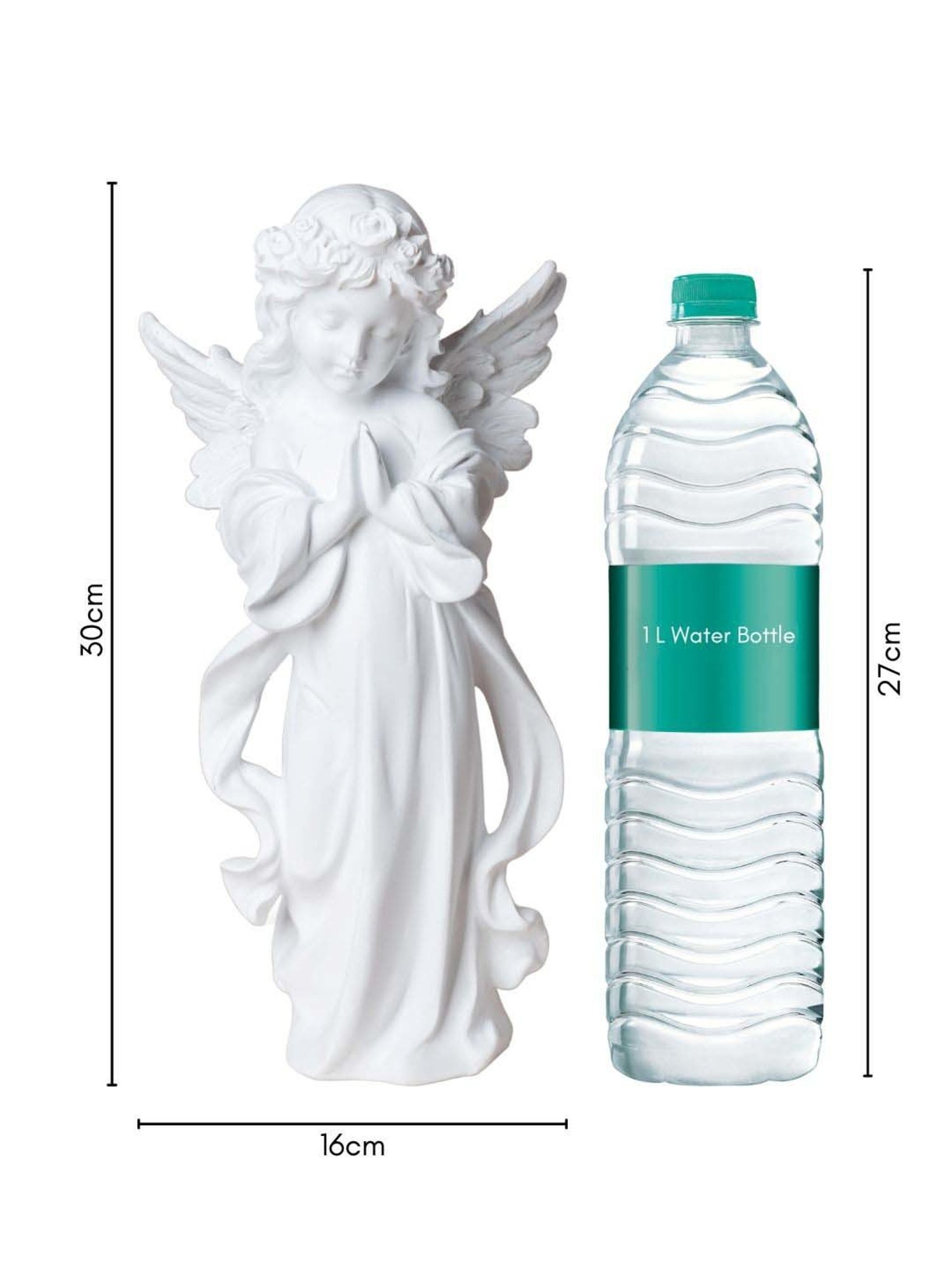 Nestasia White Praying Angel Statue with Wings and Smooth Finishing for Decoration & Gifting (11.8")