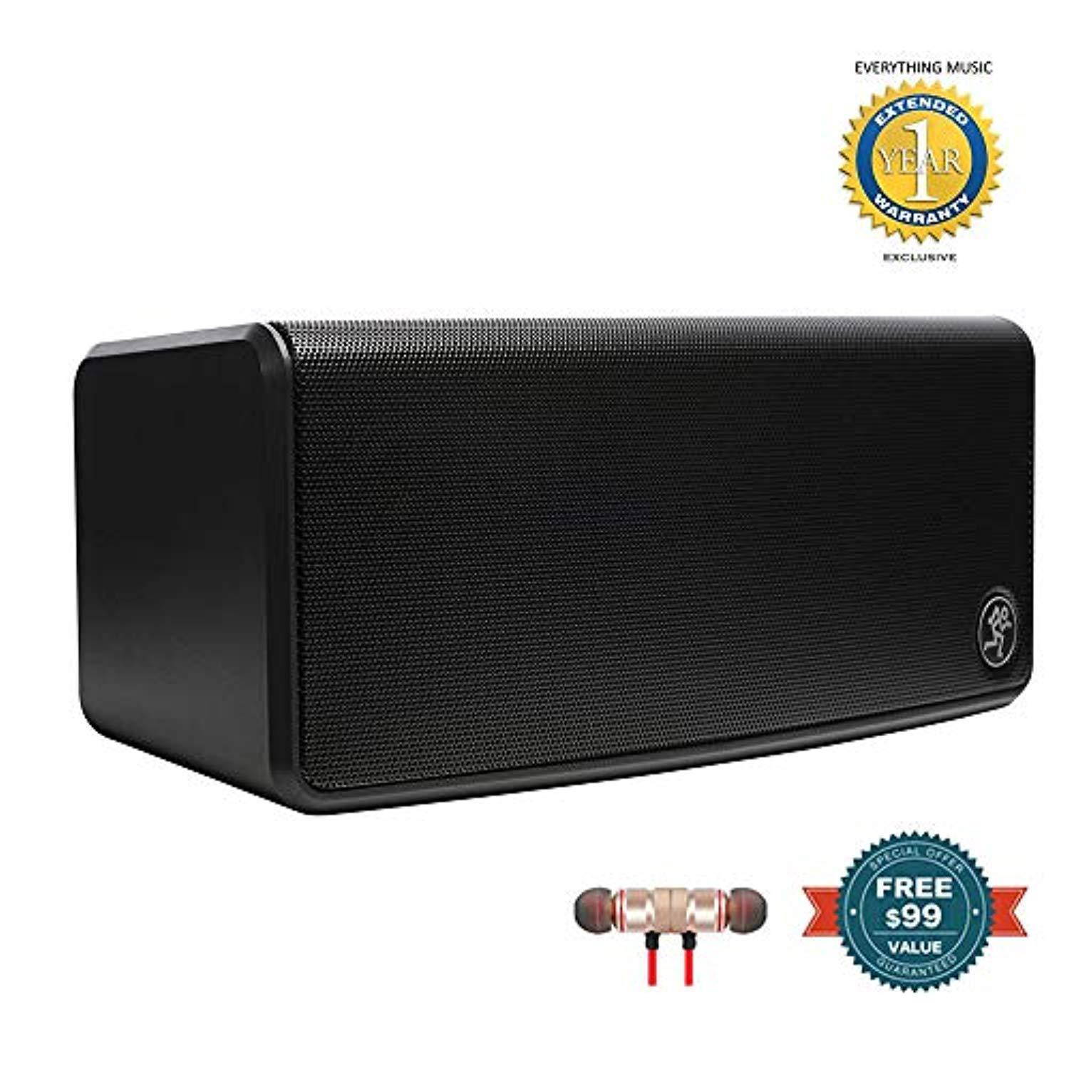 mackie freeplay go portable bluetooth speaker with bluetooth & 1/8" aux inputs, black includes free wireless earbuds - stereo b