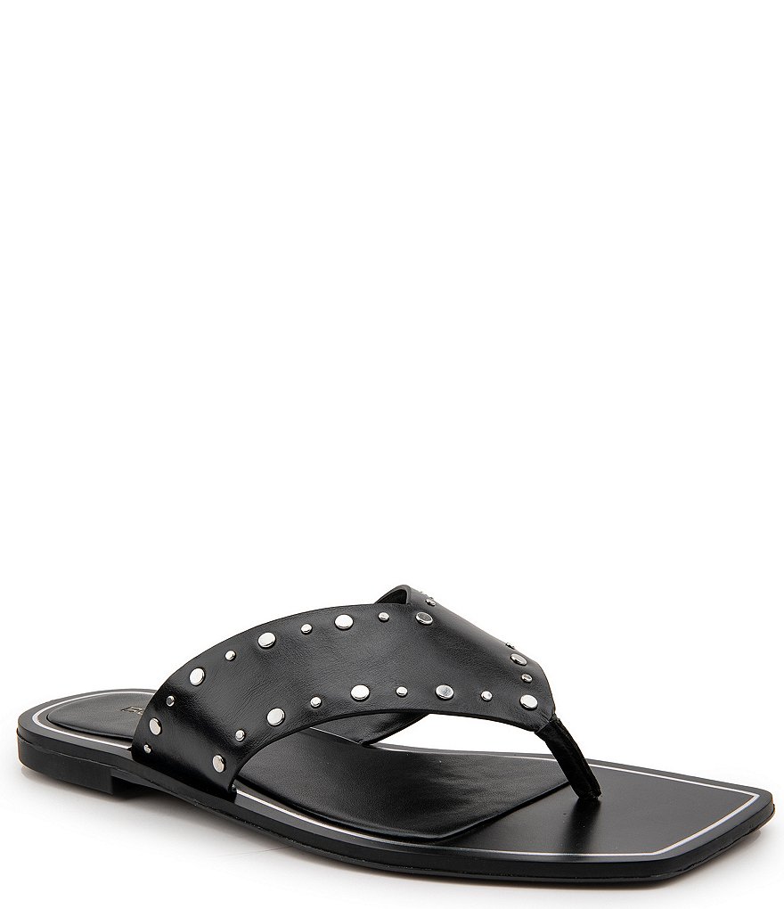BCBGeneration Ixina Leather Studded Square Toe Thong Sandals