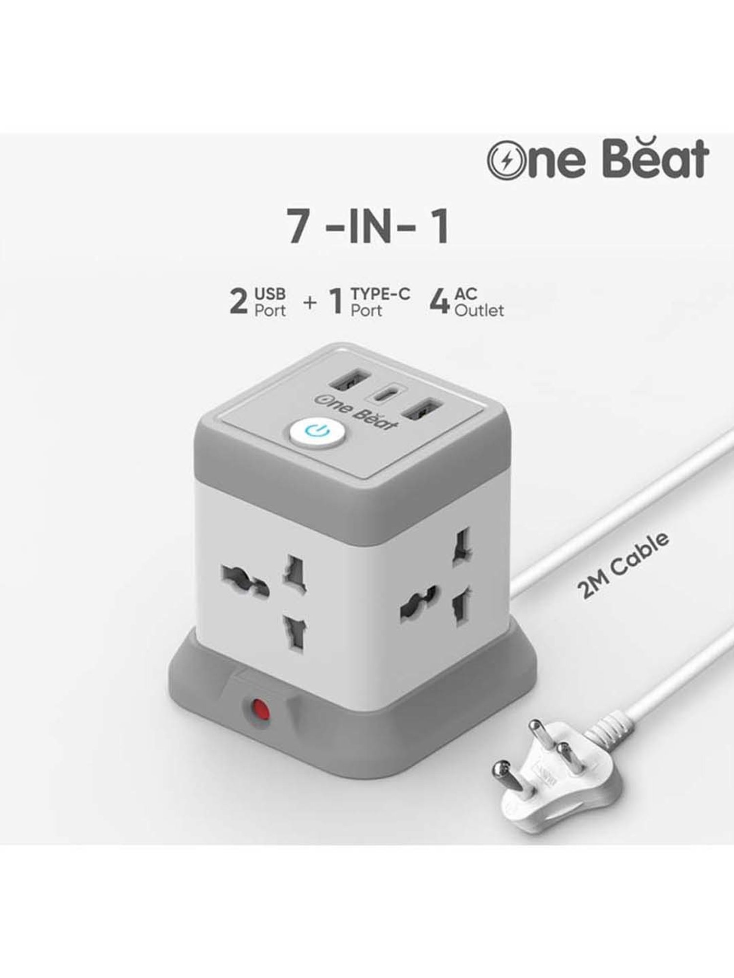 One Beat Cube 4 Socket Extension Boards with USB Port (White, 2 m)