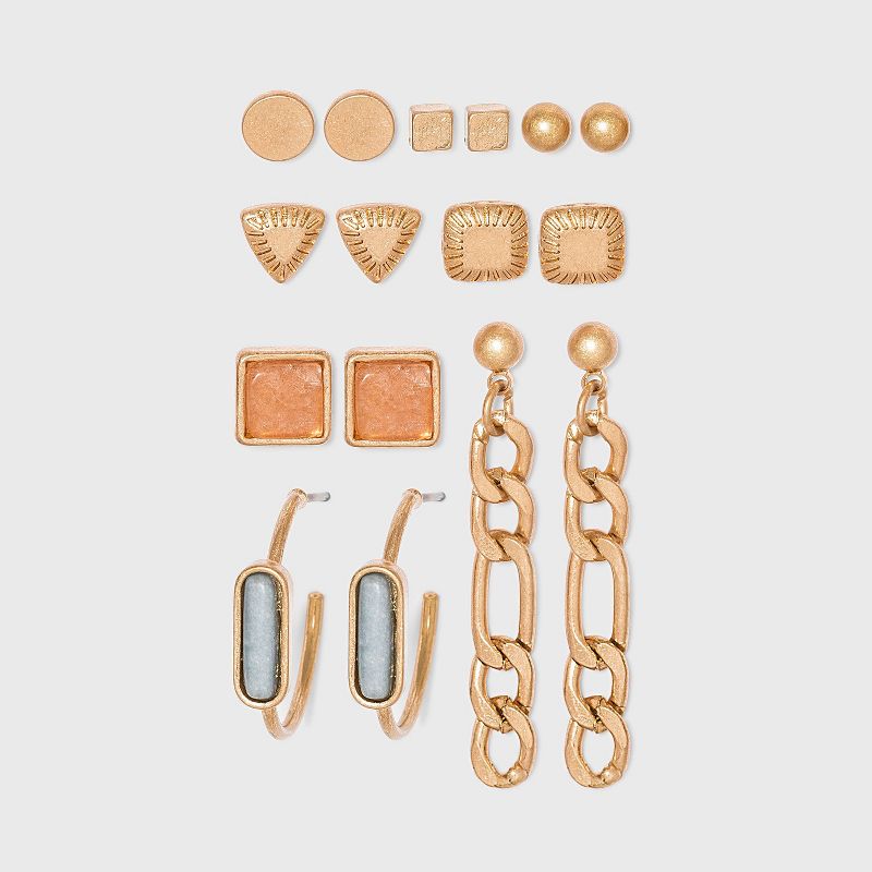 Semi-Precious Sunstone Angelite Multi Earring Set 8pc - Universal Thread™ Gold