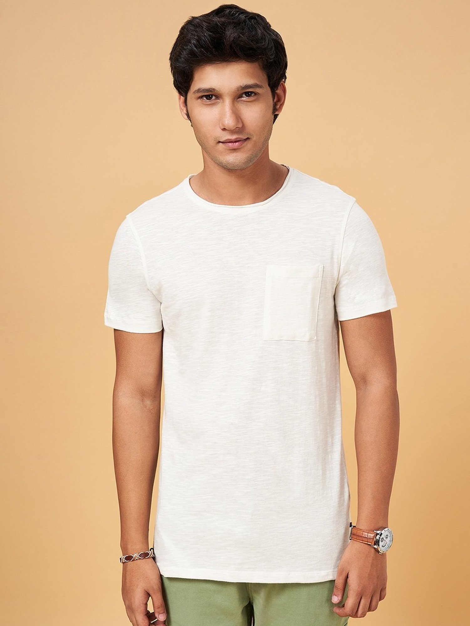 Urban Ranger by Pantaloons White Cotton Slim Fit T-Shirt