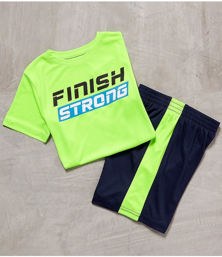 Kinetic by Class Club Little Boys 2T-7 Finish Strong Performance Screen Tee and Shorts Set