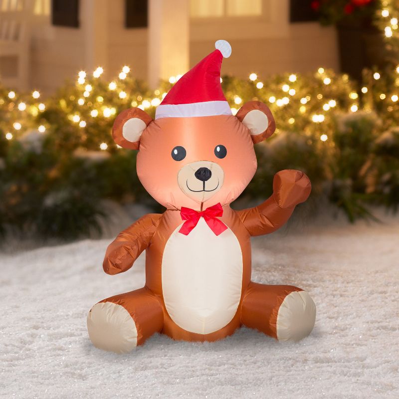 Gemmy Christmas Airblown Inflatable Teddy Bear , 3.5 ft Tall, Multicolored