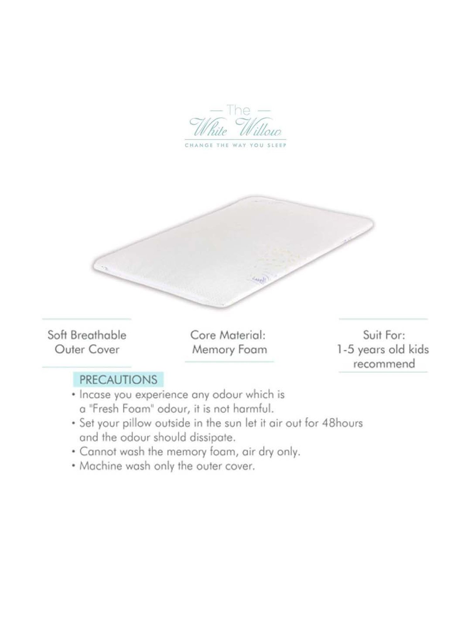 The White Willow White Slim Kids Pillow - Set of 1