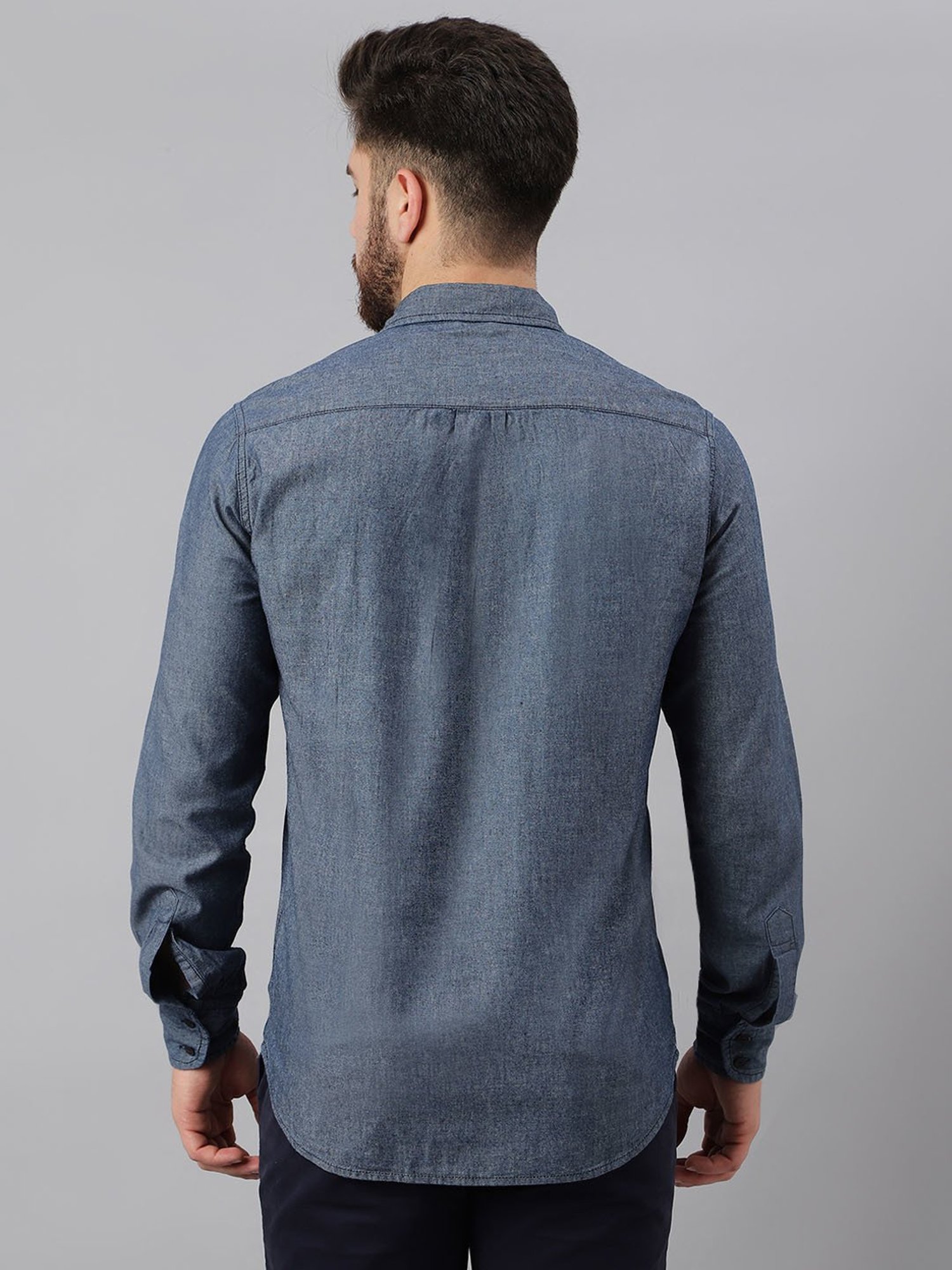 Woodland Blue Cotton Regular Fit Textured Shirt
