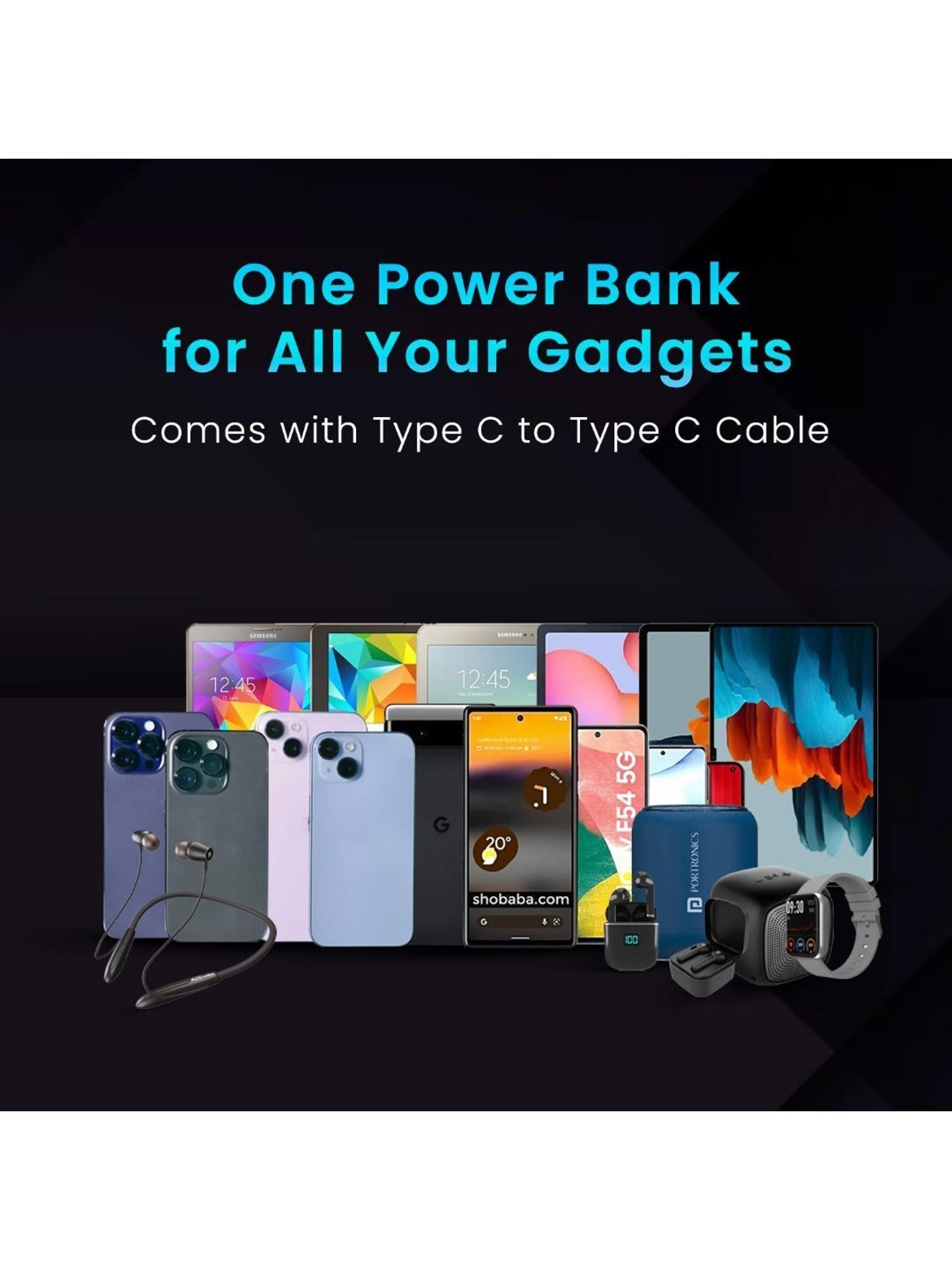 Portronics Luxcell Wireless Mini Power Bank 10000mAh 15W with 22.5 Wired Output (Blue)