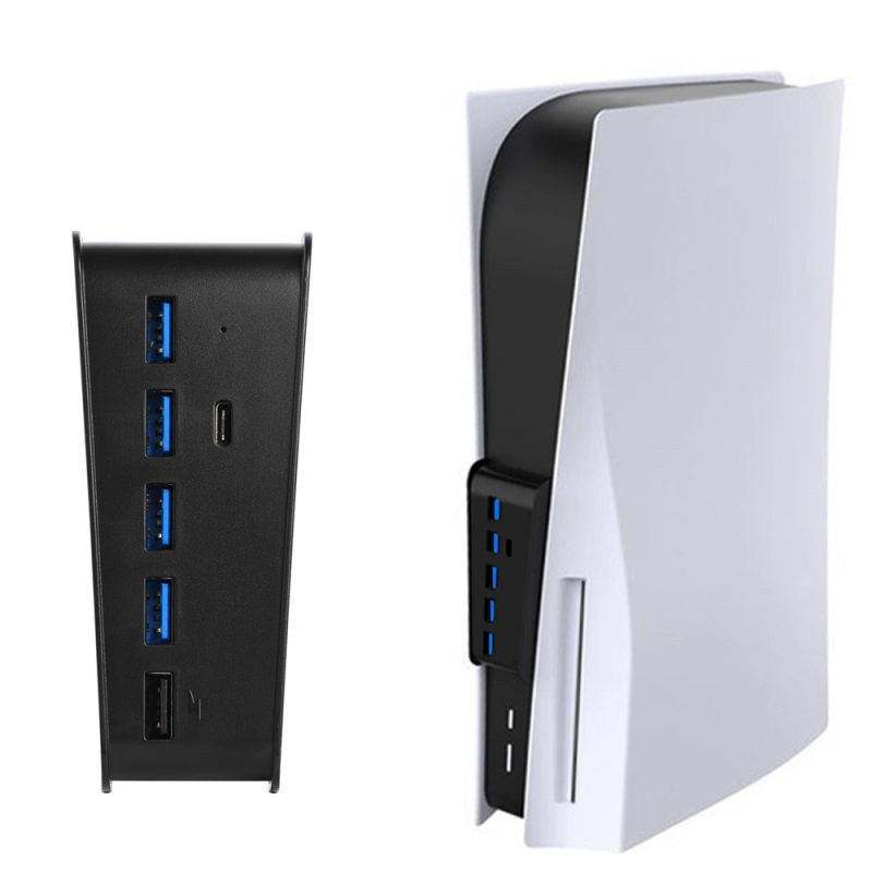 PS5 Console USB HUB, PS5 Extender 5 Port High-Speed Transmission Expansion Adapter Converter Splitter With 4 USB + 1 USB Charging Port + 1 Type C 3.1 Port for PS5 Drive Version &  Digital Version