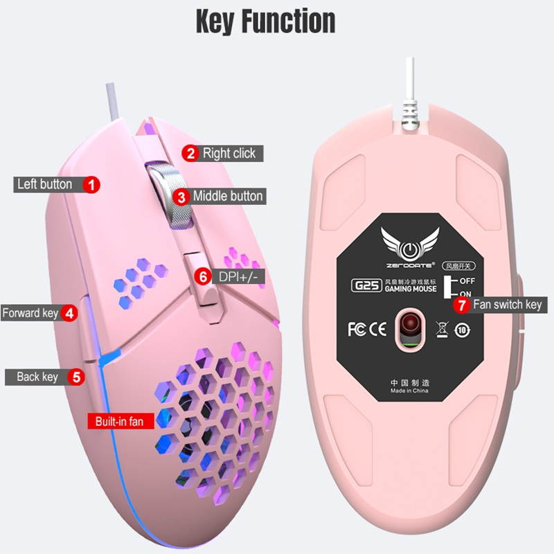 USB Wired Game Mouse Adjustable DPI Computer RGB Luminous Mice Macro Program Cable TV Bidding Mouse Fan Cooling For Laptop PC