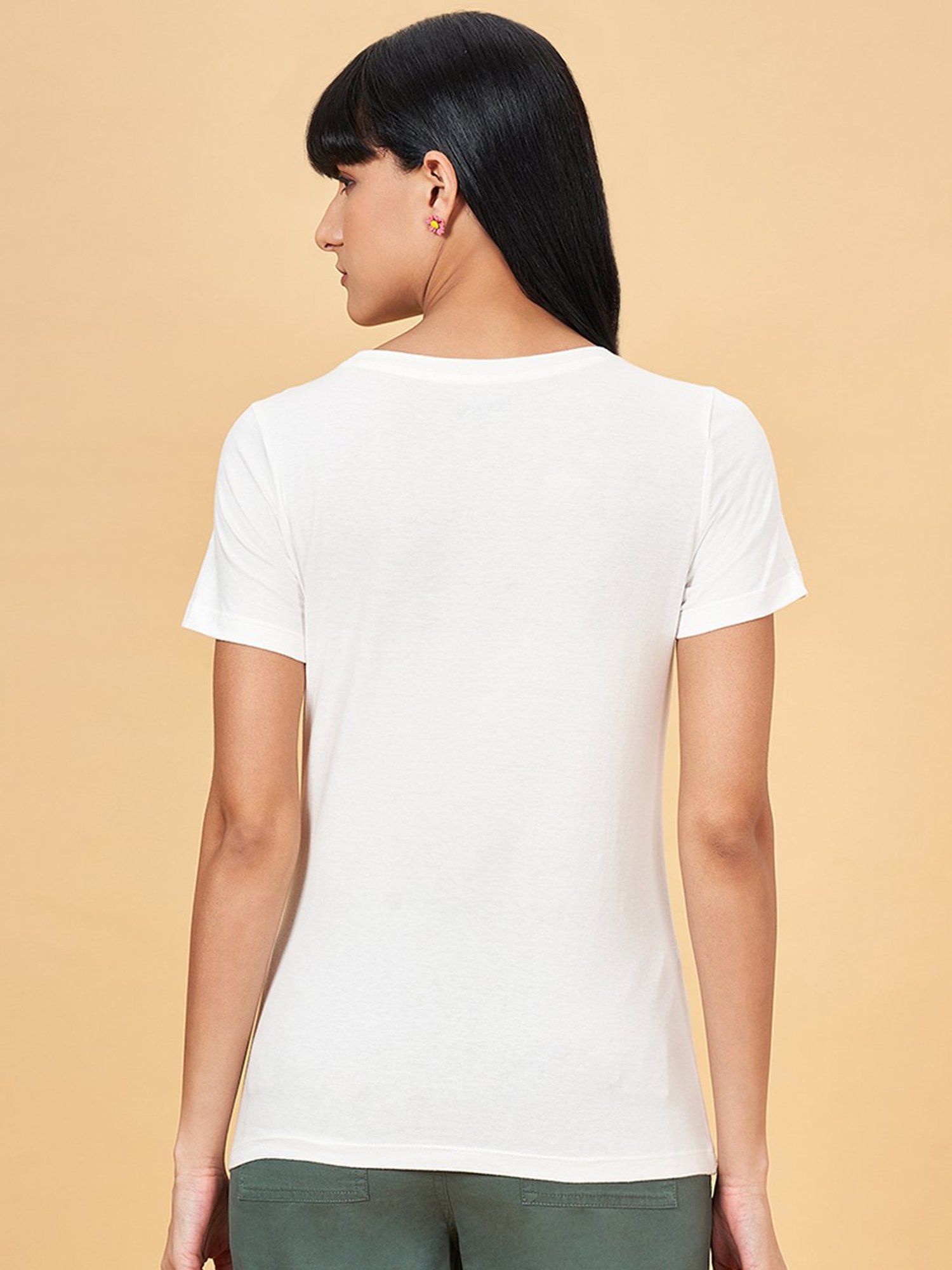 Honey by Pantaloons White Cotton Printed T-Shirt