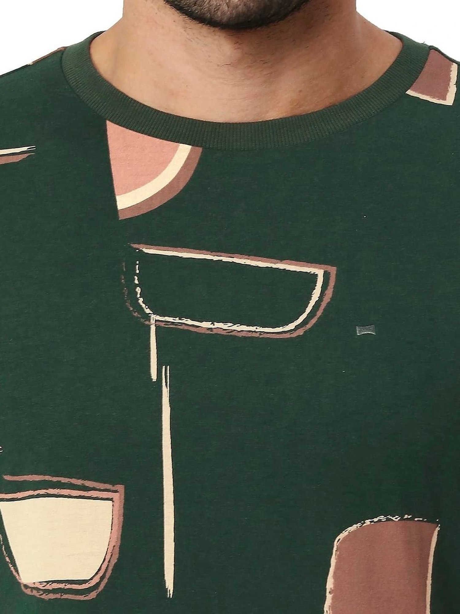 Basics Green Muscle Fit Printed T-Shirt
