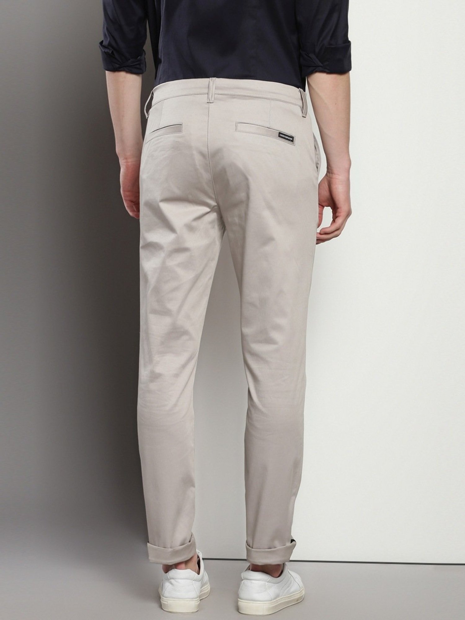 Calvin Klein Grey Cotton Slim Fit Chinos