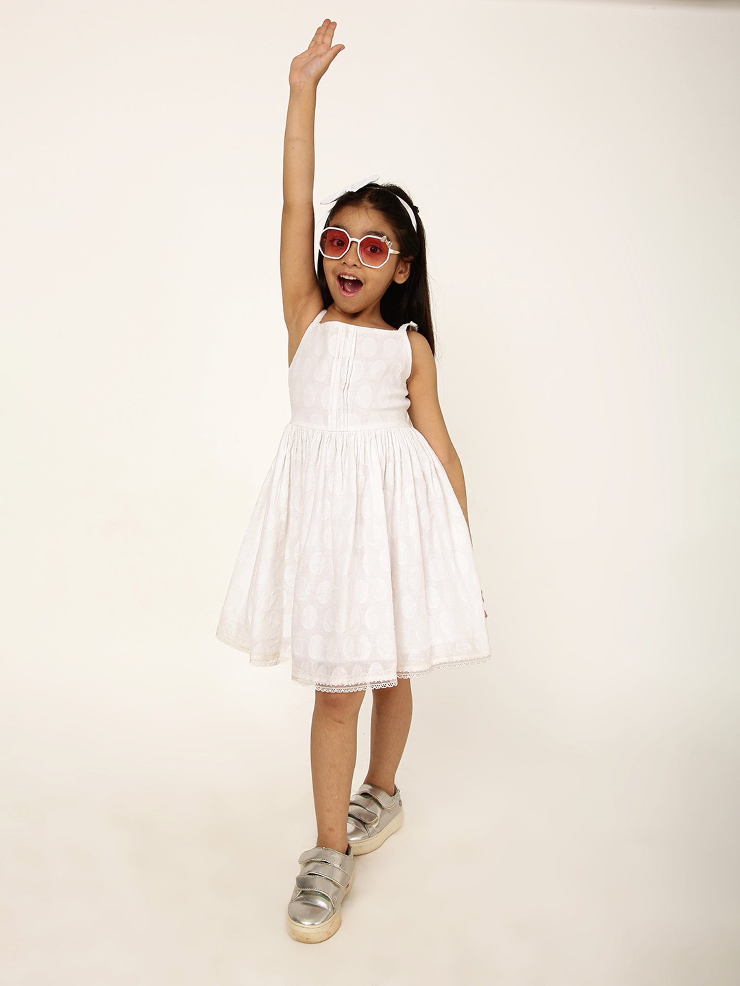 A Little Fable Girls White Solid Dress